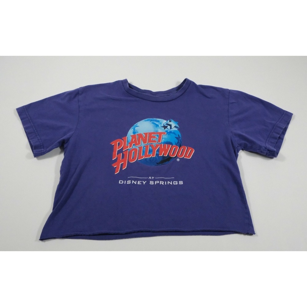 Planet Hollywood T-Shirt Womens S Purple Disney Springs Graphic Cut Crop Top Tee